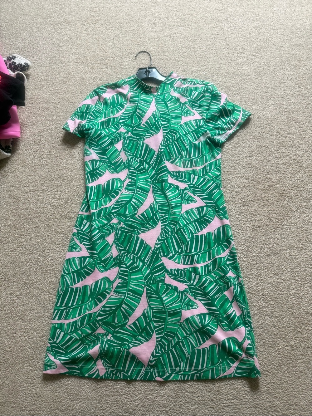 Lilly Pulitzer Green and Pink Leaf Print Dress